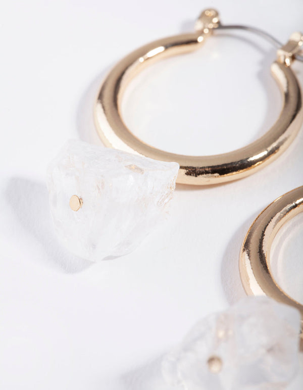 Gold Crystal Rock Hoop Earrings