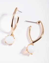 Gold Reflective Moonstone Hoop Drop Earrings - link has visual effect only