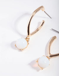 Gold Reflective Moonstone Hoop Drop Earrings - link has visual effect only