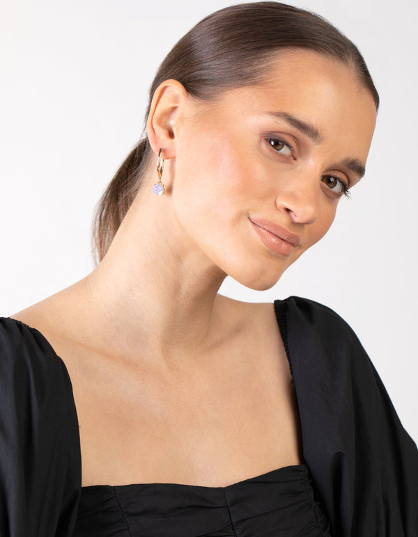 Gold Reflective Moonstone Hoop Drop Earrings