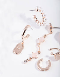 Rose Gold Pearl Rose Quartz Ear Stack - link has visual effect only