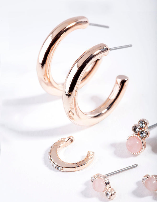 Rose Gold Classic Rose Quartz Ear Stack