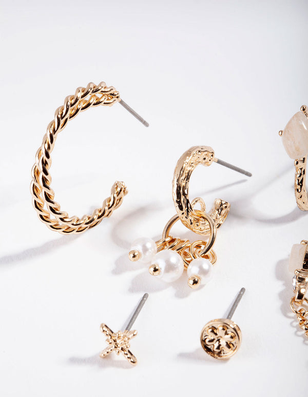 Gold Textured Moonstone Ear Stack