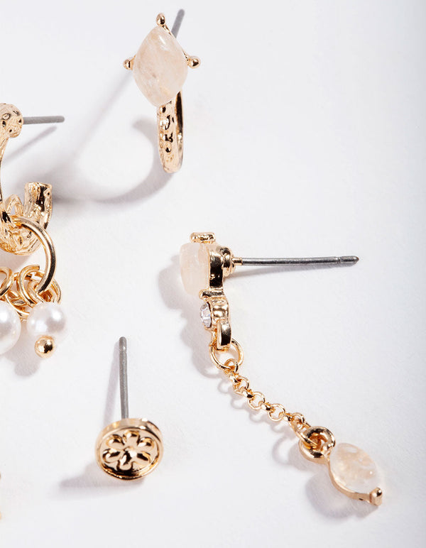 Gold Textured Moonstone Ear Stack