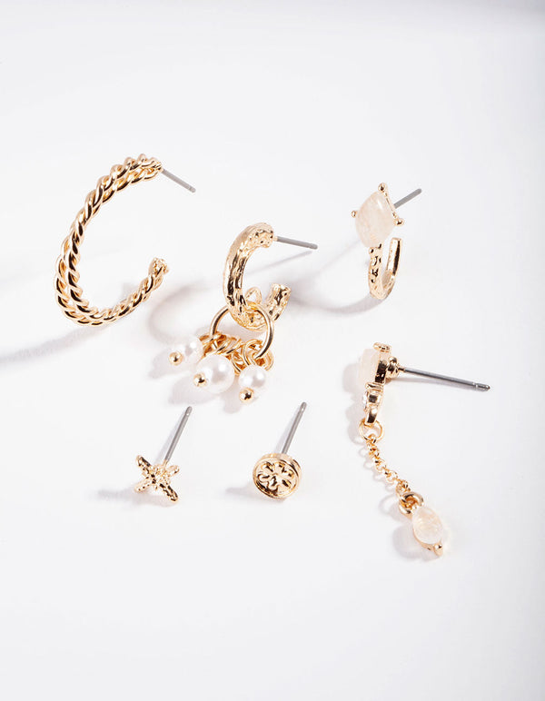 Gold Textured Moonstone Ear Stack