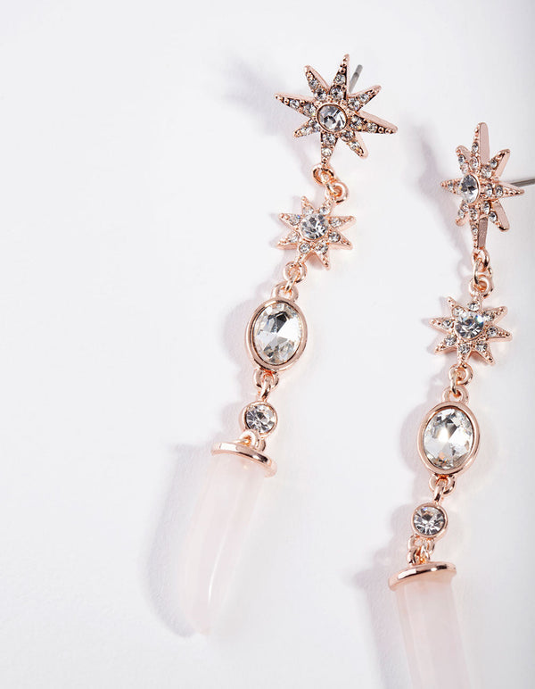 Rose Gold Rose Quartz Star Earrings