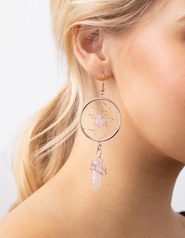 Rose Gold Dreamcatcher Rose Quartz Earrings