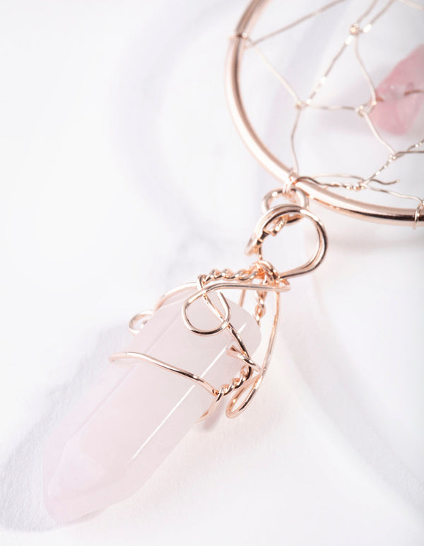 Rose Gold Dreamcatcher Rose Quartz Earrings