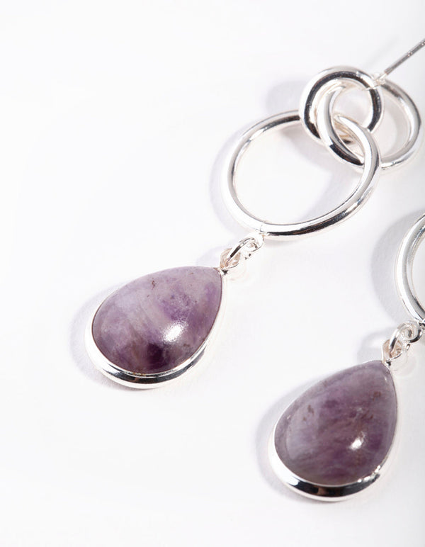 Silver Amethyst Multi Ring Stone Earrings