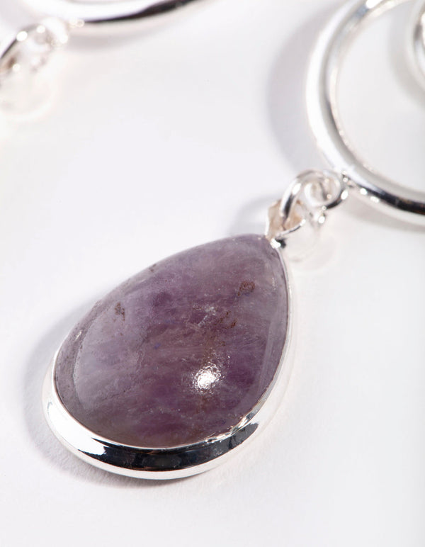 Silver Amethyst Multi Ring Stone Earrings