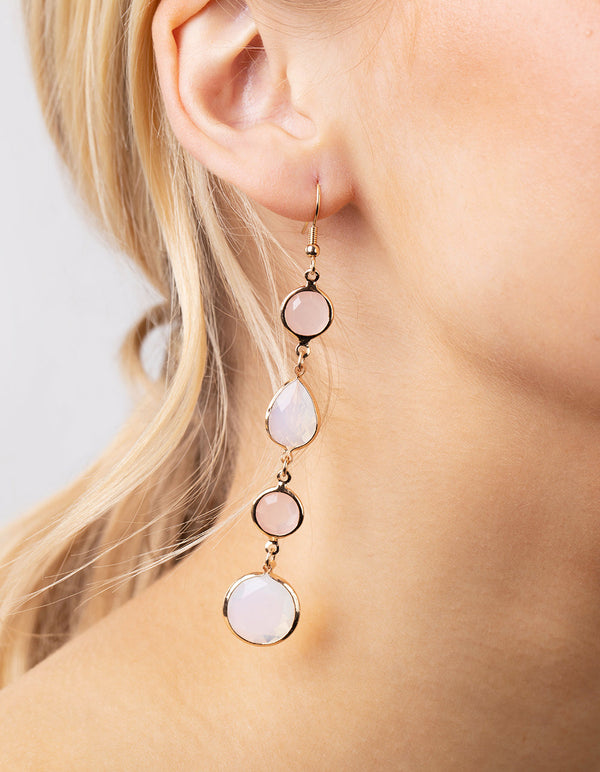 Gold Facet Cut Rose Quartz Stone Earrings