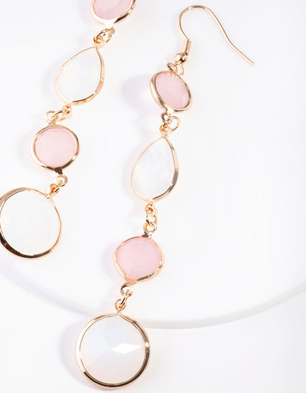 Gold Facet Cut Rose Quartz Stone Earrings