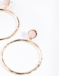 Gold Textured Pink Rose Quartz Circle Earrings - link has visual effect only