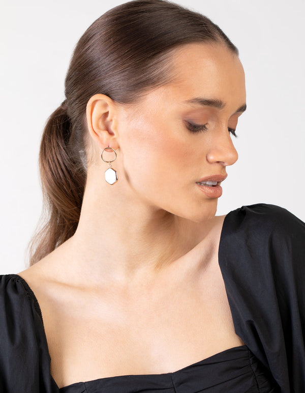 Gold Hexagon Shell Earrings