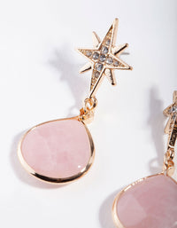 Gold Rose Quartz Star Stone Earrings - link has visual effect only