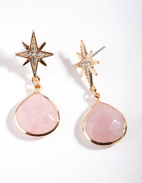Gold Rose Quartz Star Stone Earrings - link has visual effect only