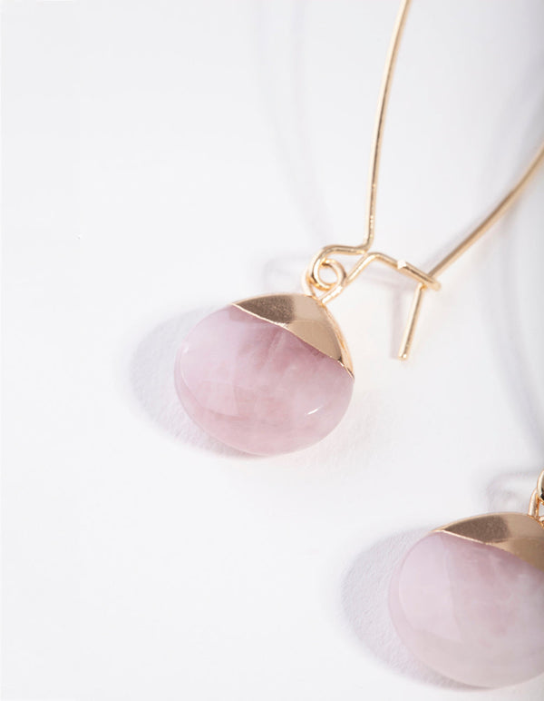 Gold Rose Quartz Capped Stone Earrings