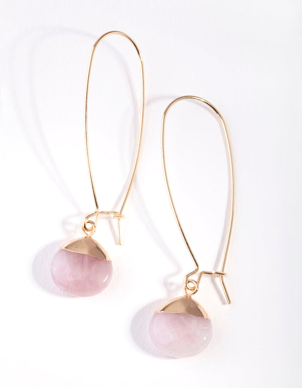 Gold Rose Quartz Capped Stone Earrings