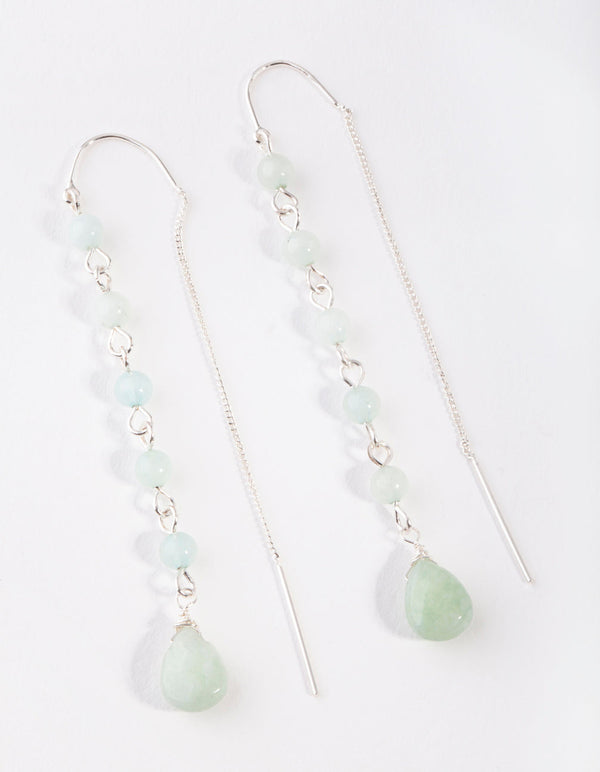 Silver Jade Thread Drop Earrings