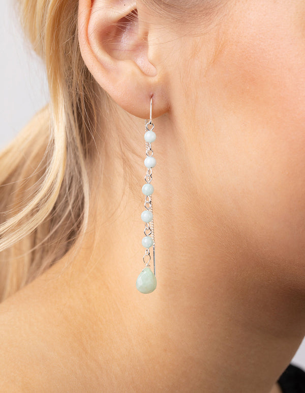 Silver Jade Thread Drop Earrings