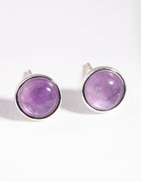 Sterling Silver Amethyst Round Bezel Stud Earrings - link has visual effect only