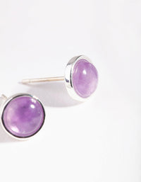 Sterling Silver Amethyst Round Bezel Stud Earrings - link has visual effect only