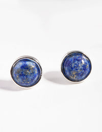 Sterling Silver Lapis Round Bezel Stud Earrings - link has visual effect only