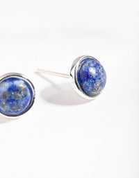 Sterling Silver Lapis Round Bezel Stud Earrings - link has visual effect only
