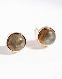 Gold Plated Sterling Silver Labradorite Round Bezel Stud Earrings - link has visual effect only