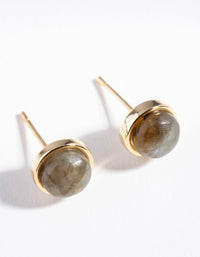 Gold Plated Sterling Silver Labradorite Round Bezel Stud Earrings - link has visual effect only