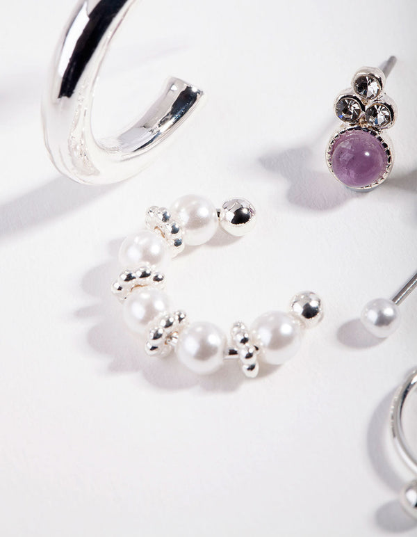 Silver Festival Amethyst Stone Ear Stack