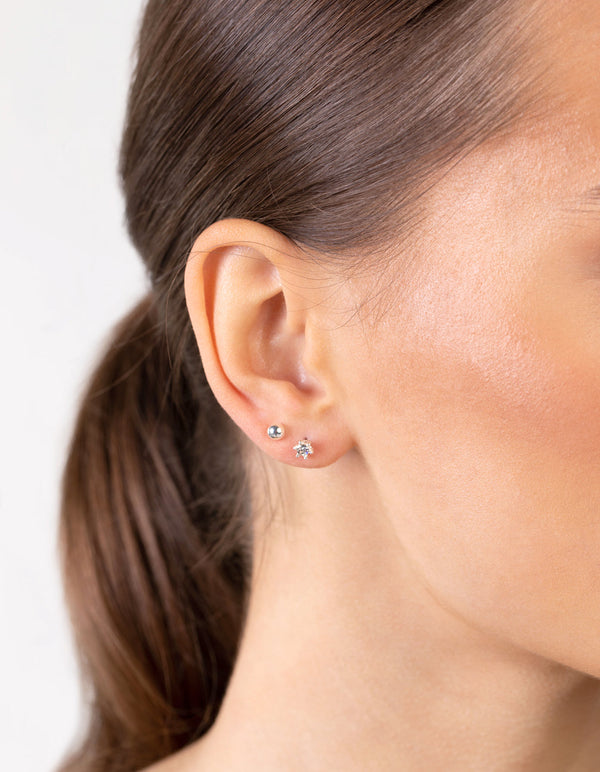 Silver Stone Amethyst Ear Stack