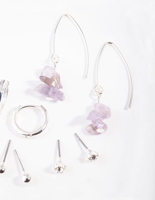 Silver Stone Amethyst Ear Stack