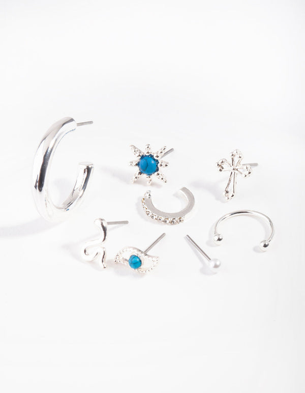 Silver Snake Charm Turquoise Ear Stack