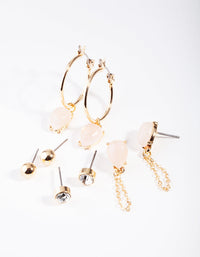 Gold Neutral Rose Quartz Ear Stack - link has visual effect only