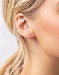 Gold Pink Rose Quartz Huggie Earrings - link has visual effect only