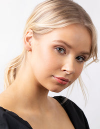 Gold Pink Rose Quartz Huggie Earrings - link has visual effect only