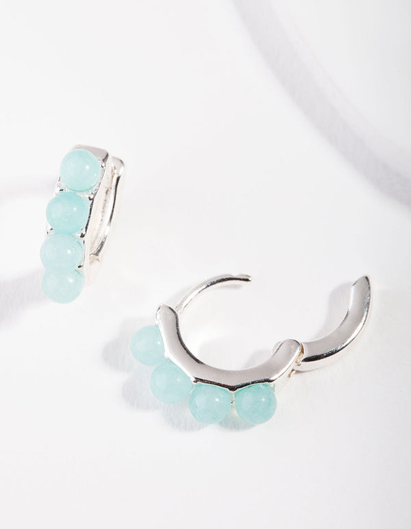 Silver Blue Jade Huggie Earrings