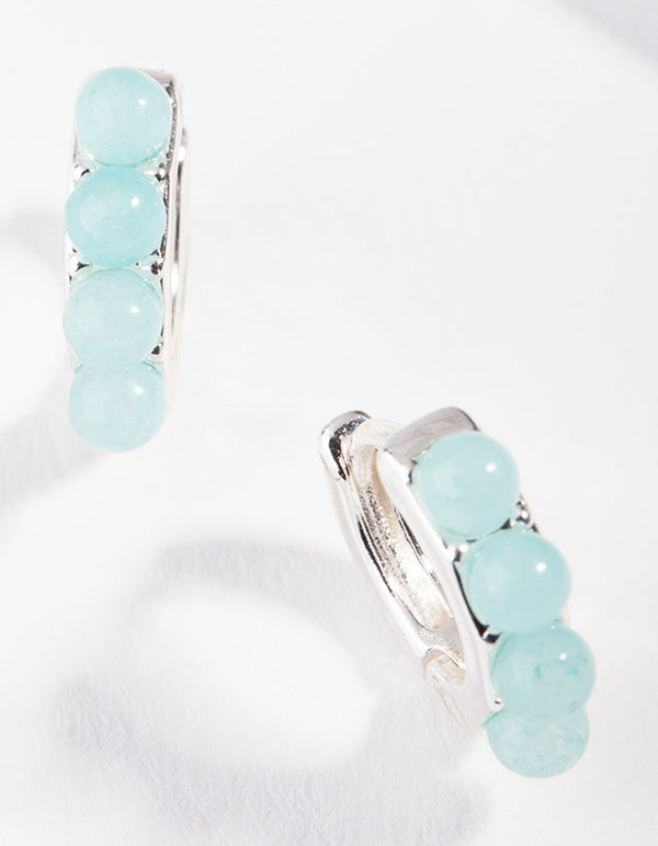 Silver Blue Jade Huggie Earrings