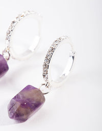 Silver Purple Half Amethyst Hoop Earrings - link has visual effect only