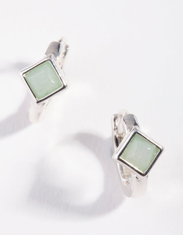 Silver Jade Stone Huggie Earrings