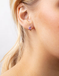 Silver Amethyst Center Stone Huggie Earrings - link has visual effect only