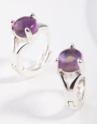 Silver Amethyst Center Stone Huggie Earrings - link has visual effect only