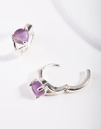 Silver Amethyst Center Stone Huggie Earrings - link has visual effect only