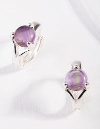 Silver Amethyst Center Stone Huggie Earrings - link has visual effect only