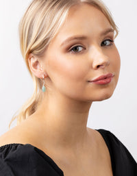 Silver Blue Jade Drop Hoop Earrings - link has visual effect only