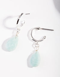 Silver Blue Jade Drop Hoop Earrings - link has visual effect only