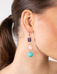 Gold Multi Turquoise, Rose Quartz, Amethyst Earrings - link has visual effect only