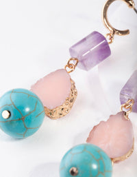 Gold Multi Turquoise, Rose Quartz, Amethyst Earrings - link has visual effect only