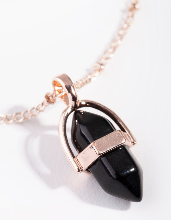 Rose Gold Small Shard Jet Stone Necklace